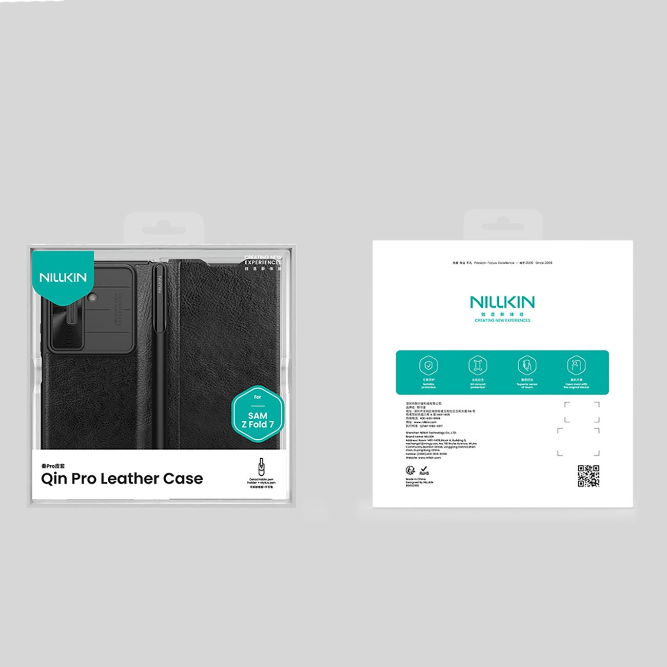 Nillkin Qin Pro Hülle für Samsung Galaxy Z Fold 7 mit S Pen Space - Schwarz