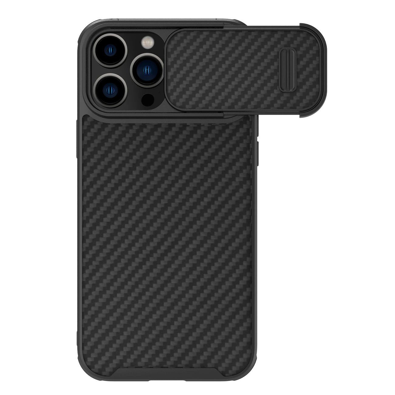 Nillkin Synthetic Fiber S Case iPhone 14 Pro Max Hülle mit Kameraabdeckung, schwarz
