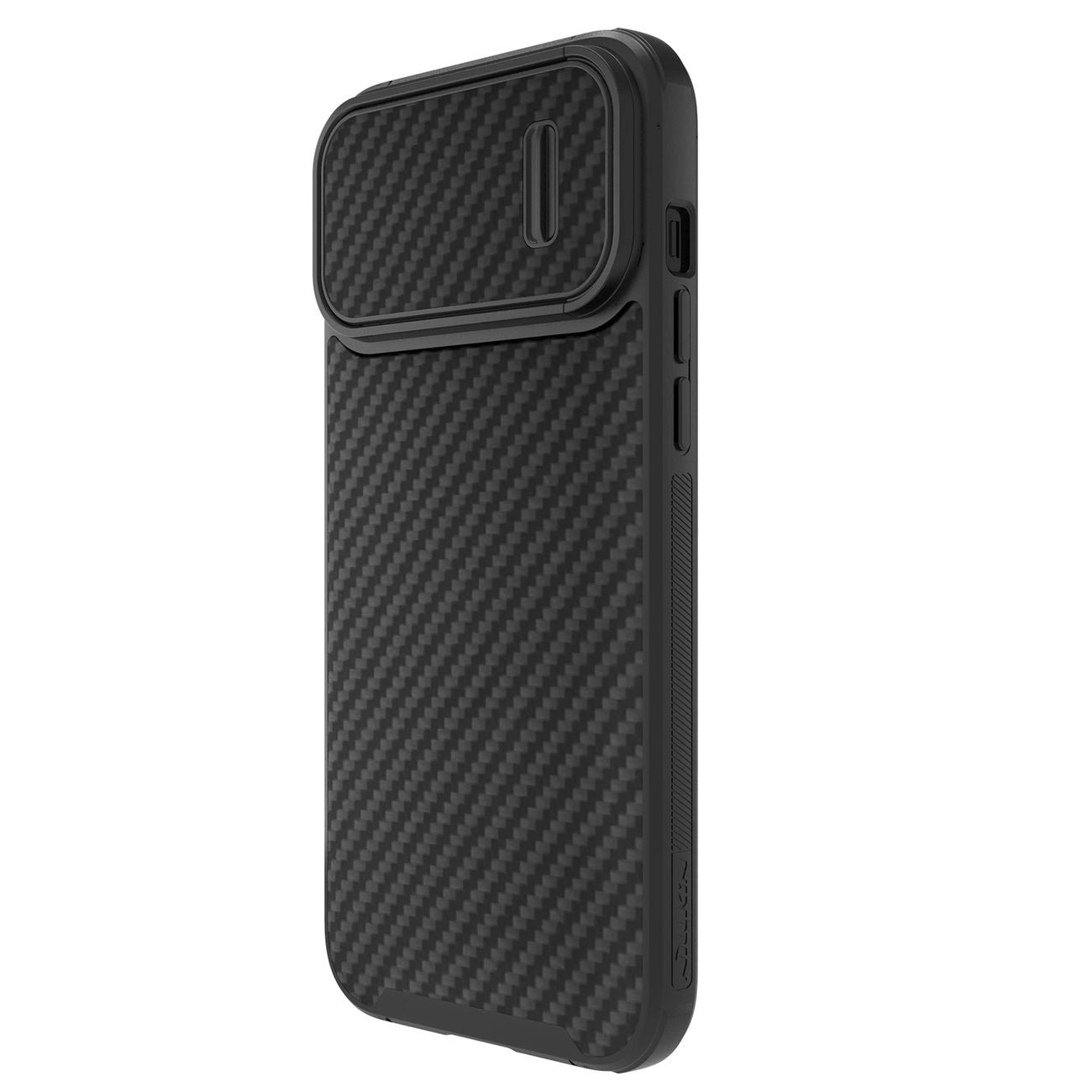 Nillkin Synthetic Fiber S Case iPhone 14 Pro Max Hülle mit Kameraabdeckung, schwarz