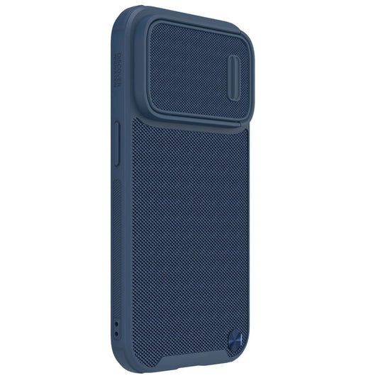 Nillkin Textured S Case für iPhone 14 Pro, gepanzerte Hülle mit Kameraabdeckung, blau