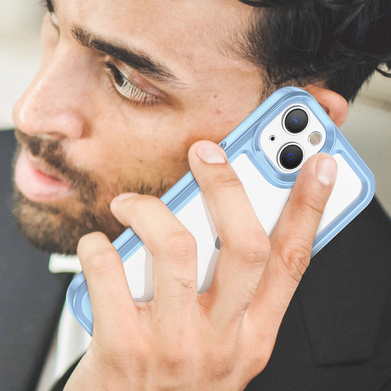 Outer Space Case iPhone 14 Plus Hardcover mit Gelrahmen blau