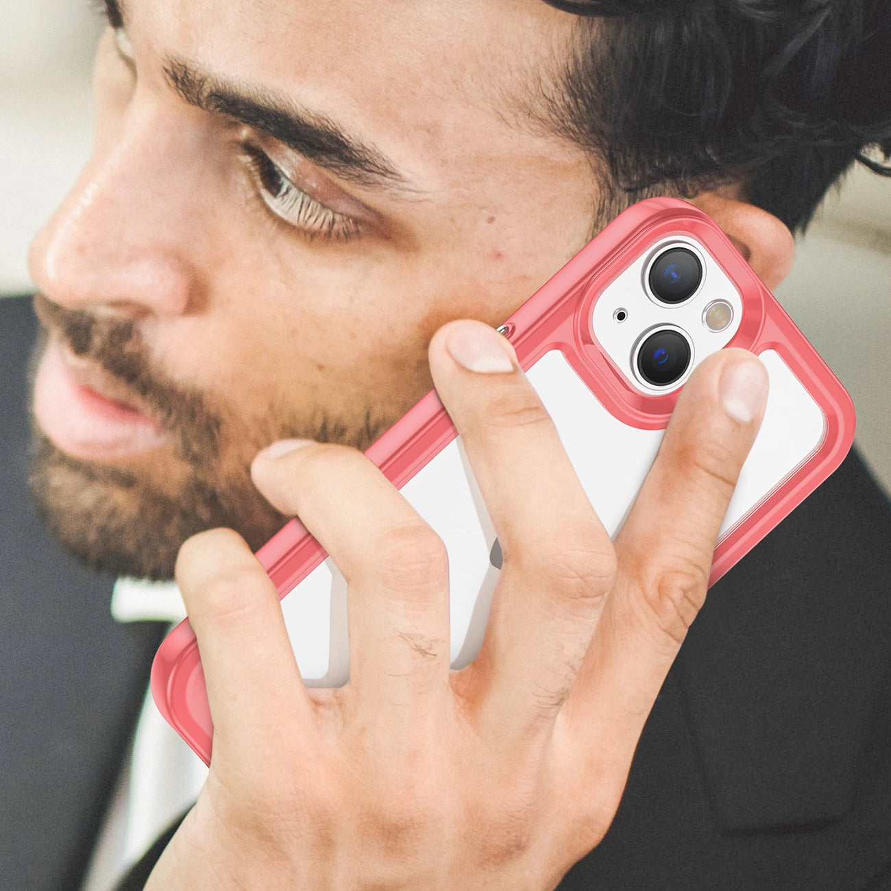 Outer Space Case iPhone 14 Plus Hardcover mit Gelrahmen rot