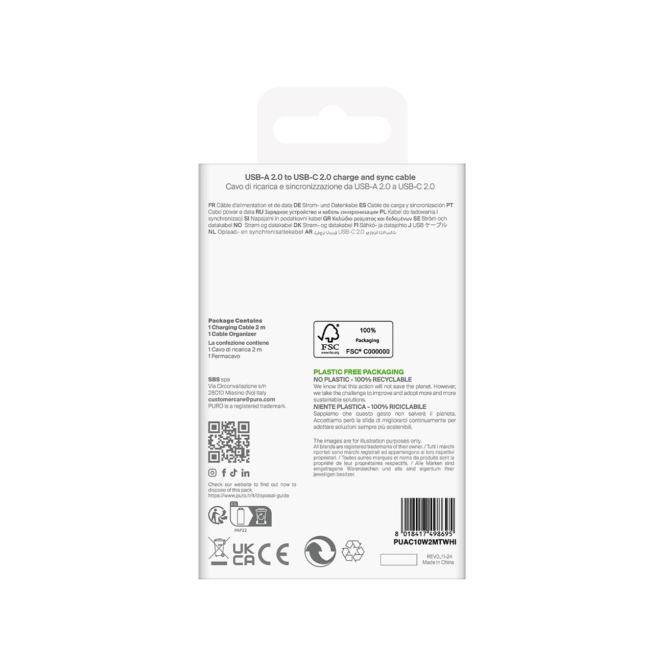 Puro 10W TPE USB-A - USB-C Kabel 2m - Weiß