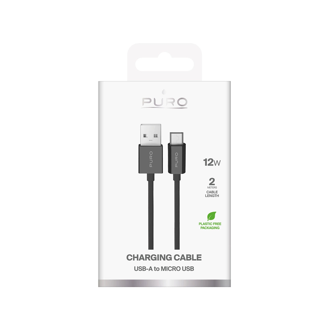 Puro 12W TPE USB-A - microUSB 2m Kabel - Schwarz