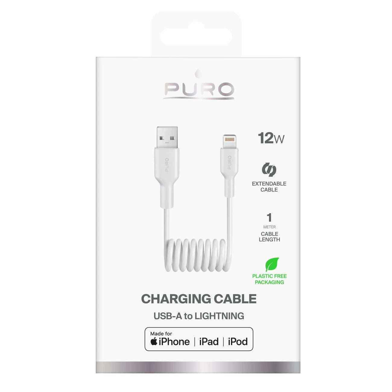 Puro 12W USB-A - Lightning Spiralkabel 1m - Weiß