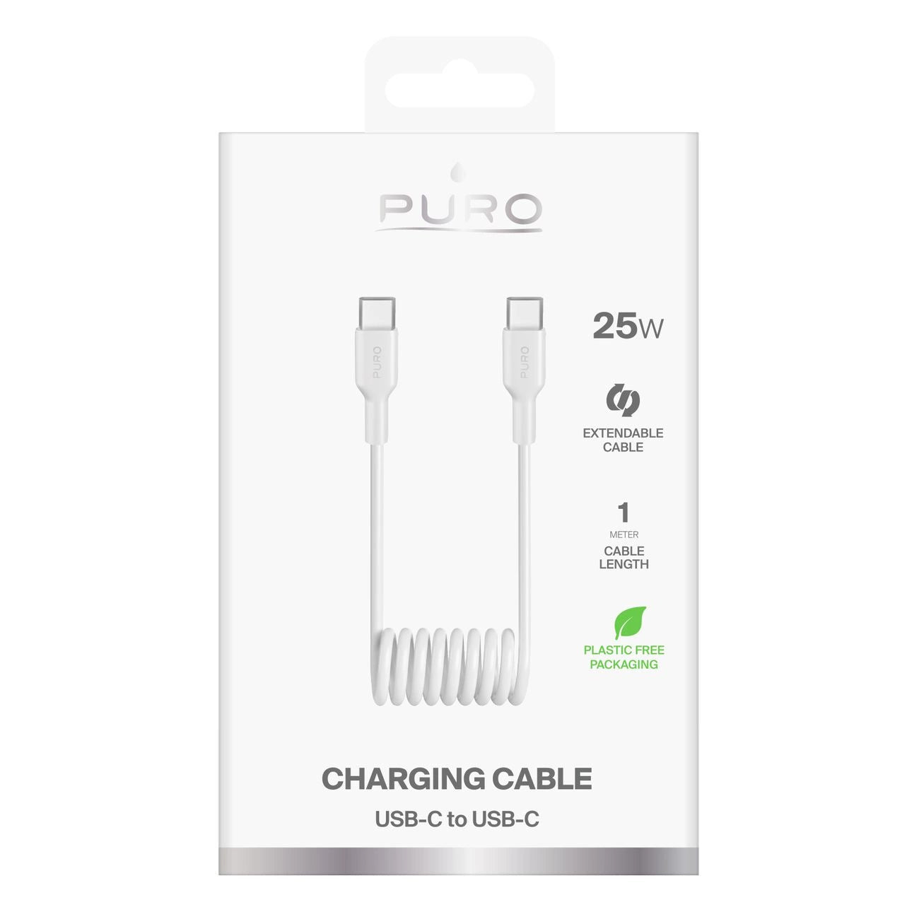 Puro 25W USB-C Spiralkabel - USB-C 1m - Weiß