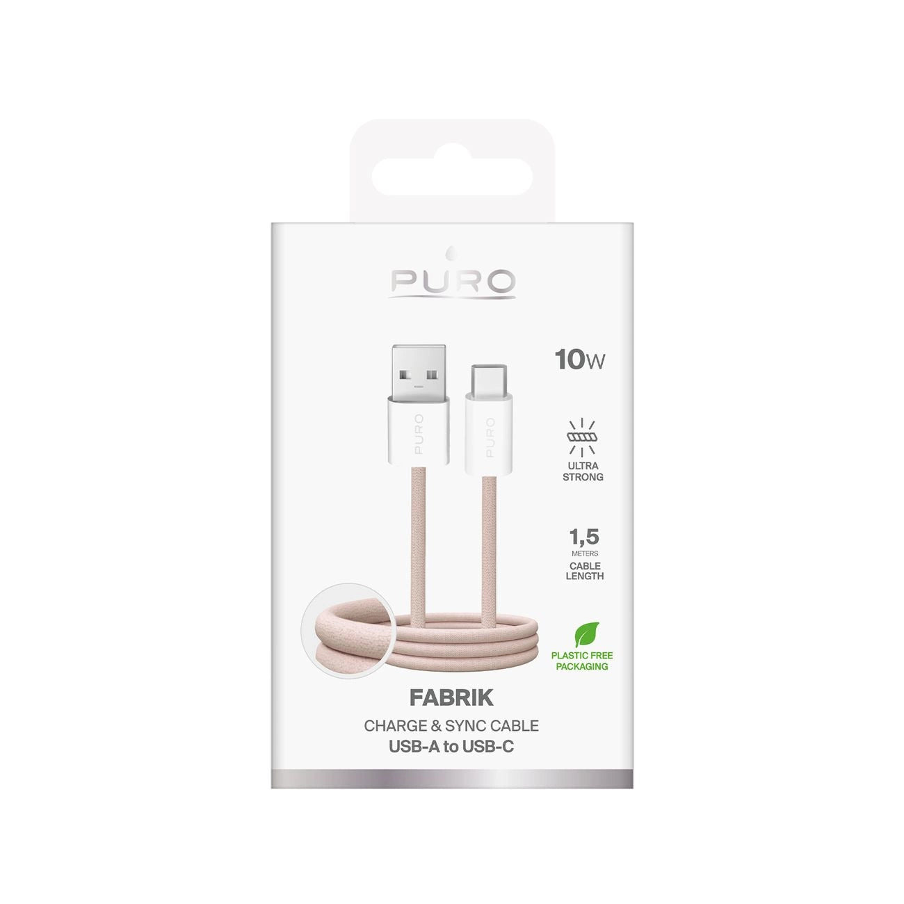 Puro Fabrik 10W Geflochtenes Kabel USB-A - USB-C 1,5m - Beige