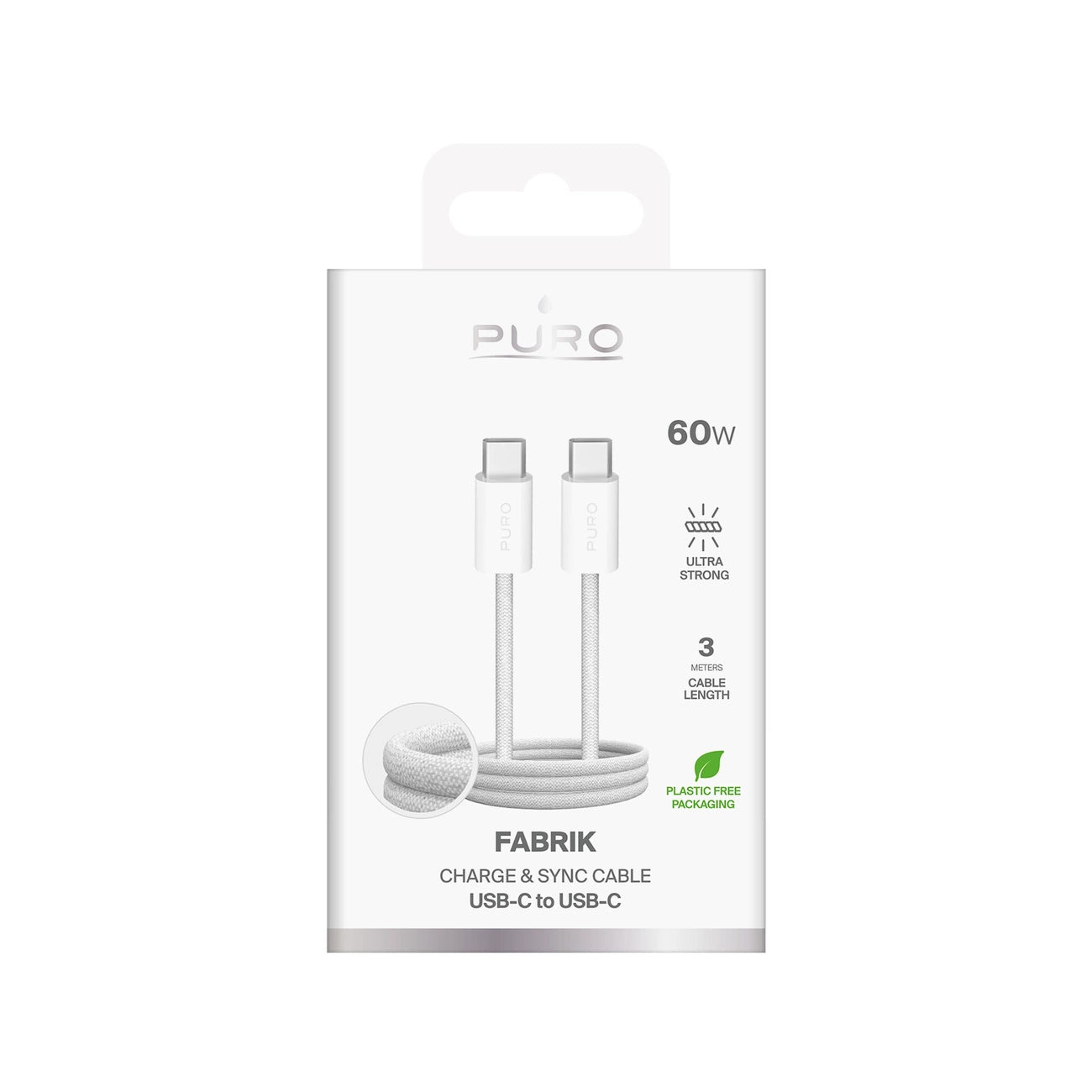 Puro Fabrik 4 240W geflochtenes USB-C - USB-C 1m Kabel - weiß