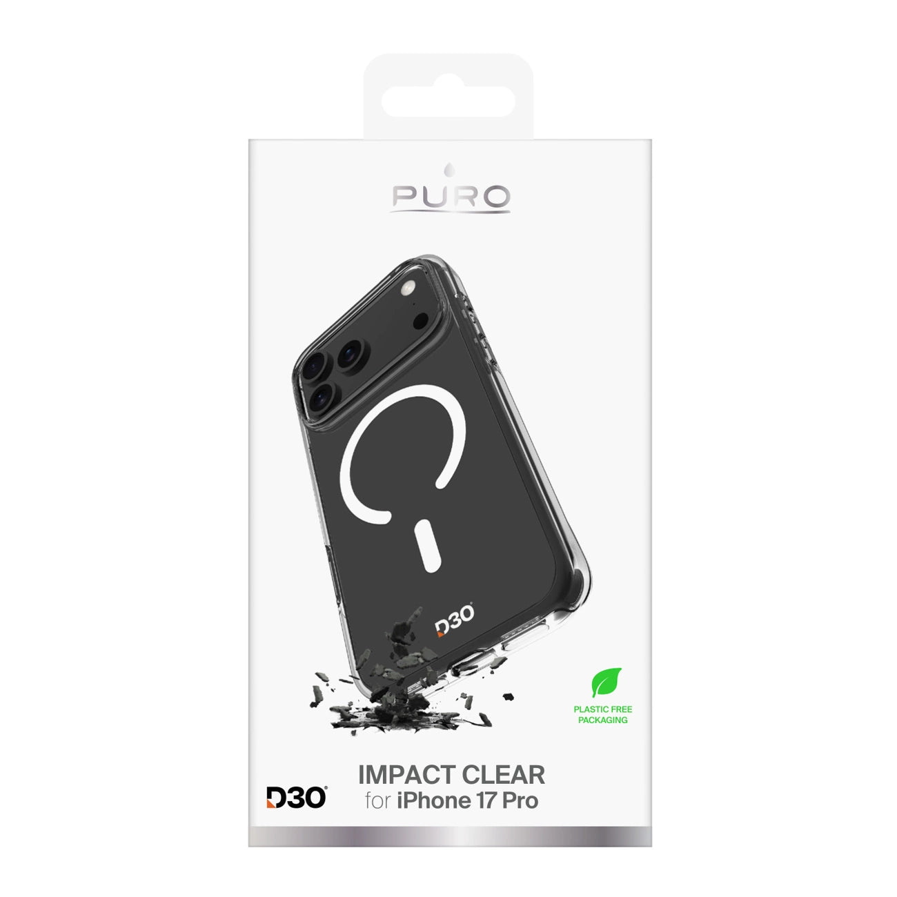 Puro Impact Clear D3O TPU+PC Hülle kompatibel mit MagSafe für iPhone 17 Pro - Transparent