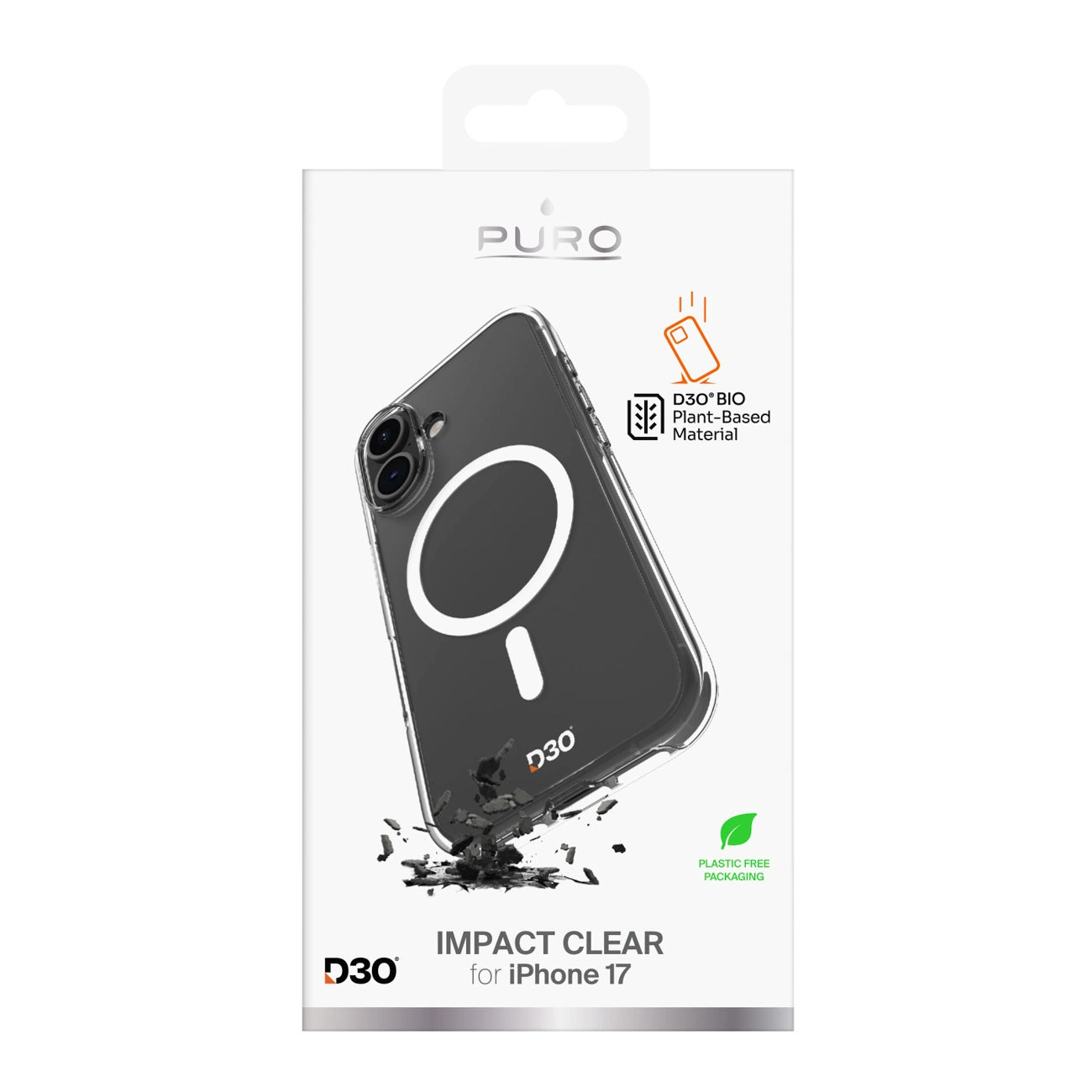 Puro Impact Clear D3O TPU+PC MagSafe kompatible Hülle für iPhone 17 - Transparent