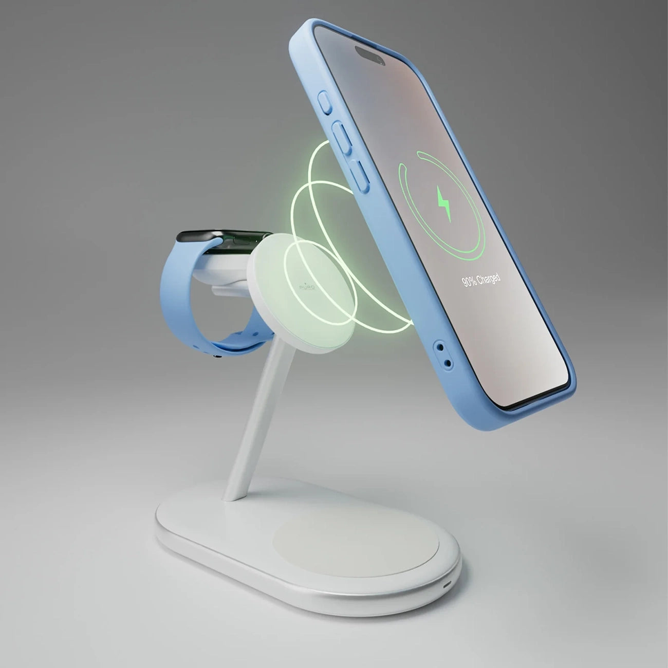 Puro Mag Station Qi2 3-in-1 Kabelloses Ladegerät Kompatibel mit MagSafe - Weiß