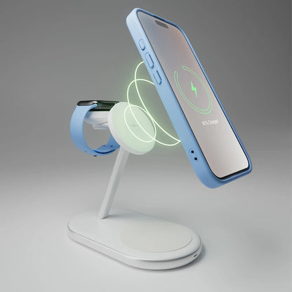 Puro Mag Station Qi2 3-in-1 Kabelloses Ladegerät Kompatibel mit MagSafe - Weiß