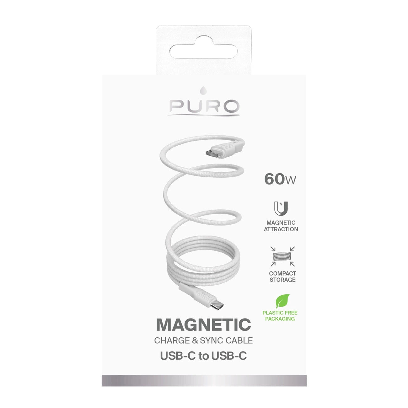 Puro Magnetic USB-C – USB-C-Kabel 60 W USB 3.2 (20 Gbit/s) 1 m magnetisch – Weiß