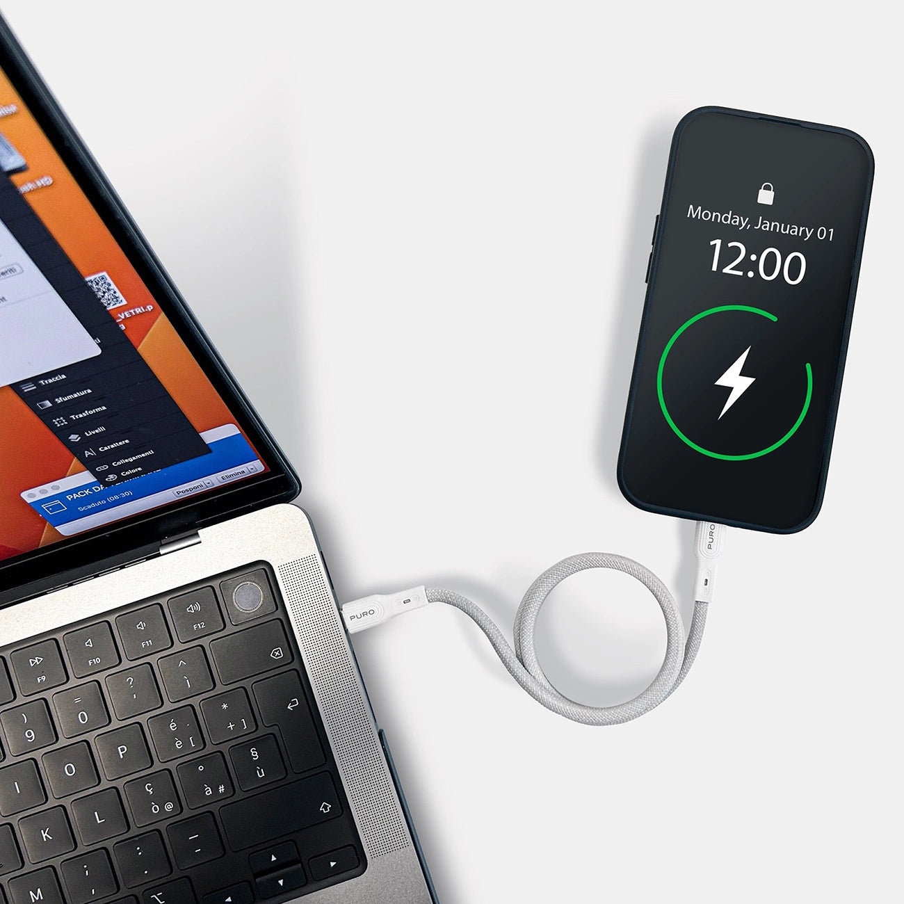 Puro Magnetic USB-C – USB-C-Kabel 60 W USB 3.2 (20 Gbit/s) 1 m magnetisch – Weiß