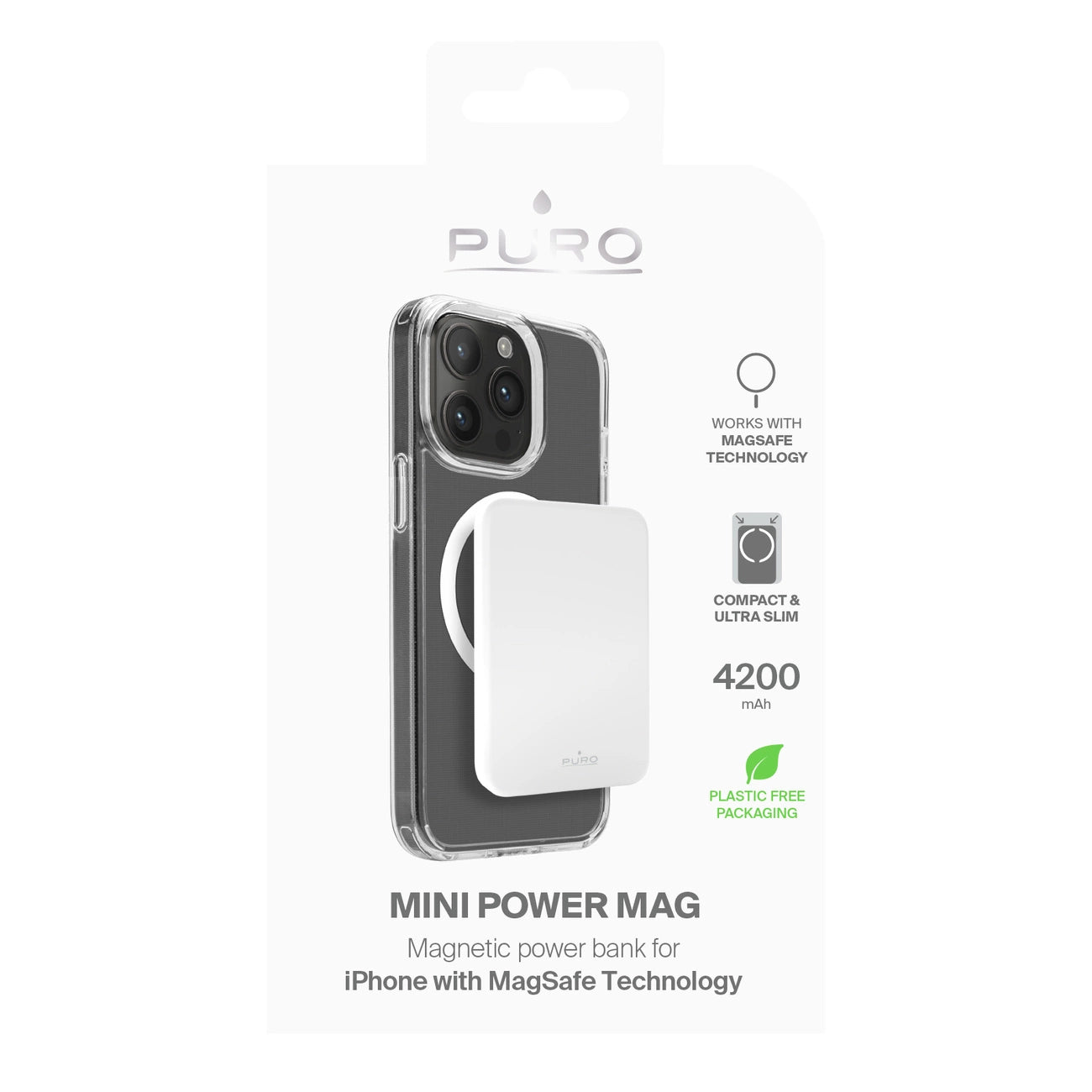 Puro Slim Power Mag 4200 mAh Powerbank mit MagSafe USB-C – weiß