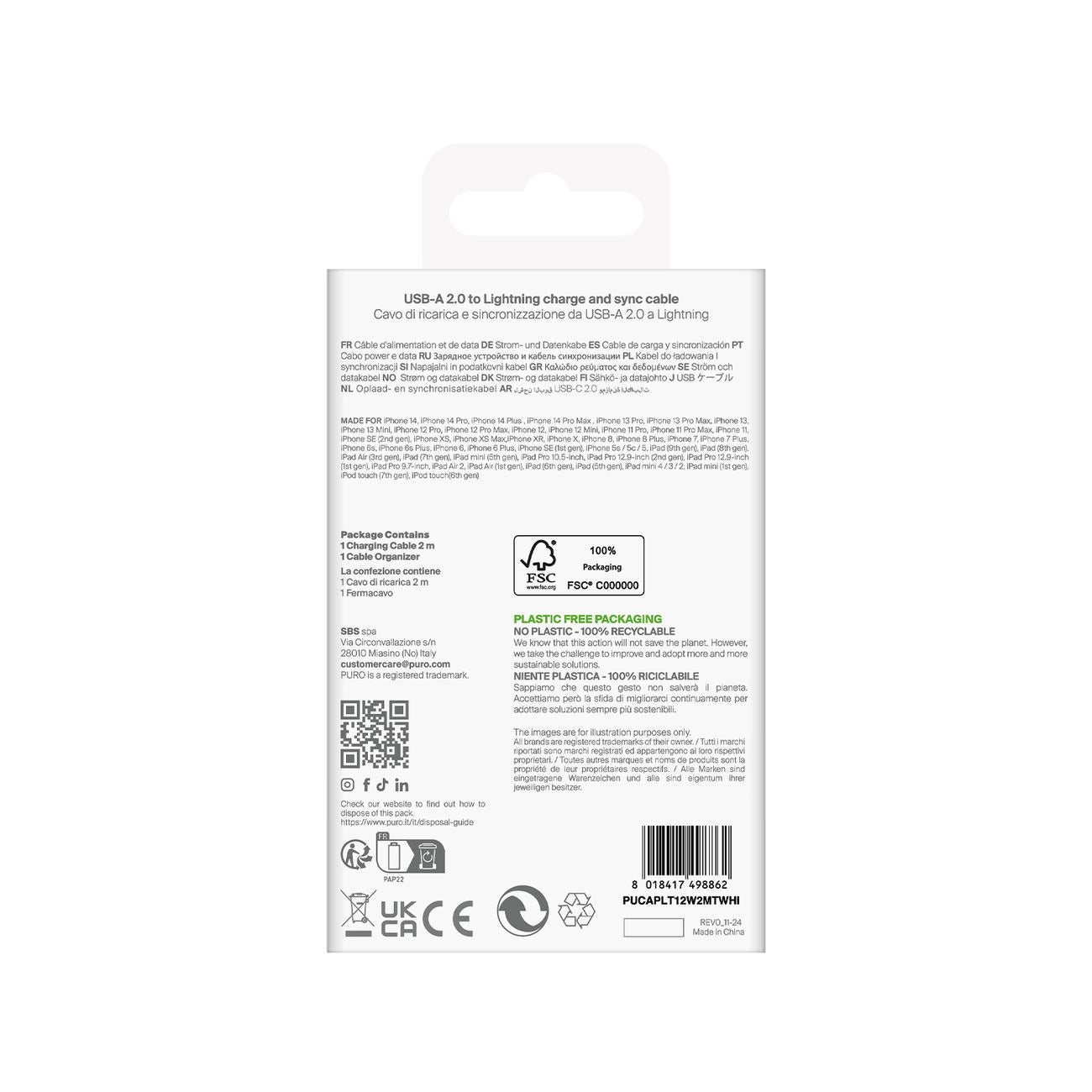 Puro TPE 12W USB-A - Lightning Kabel 2m - Weiß