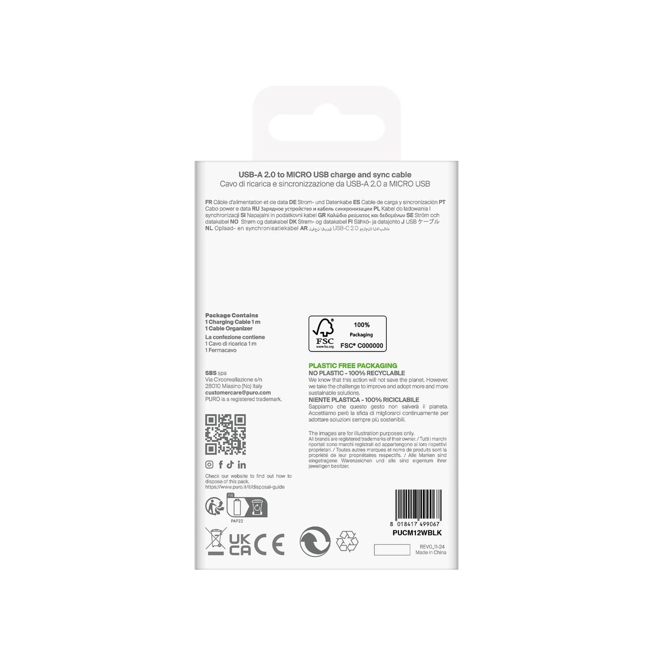 Puro TPE 12W USB-A - microUSB 1m Kabel - Schwarz