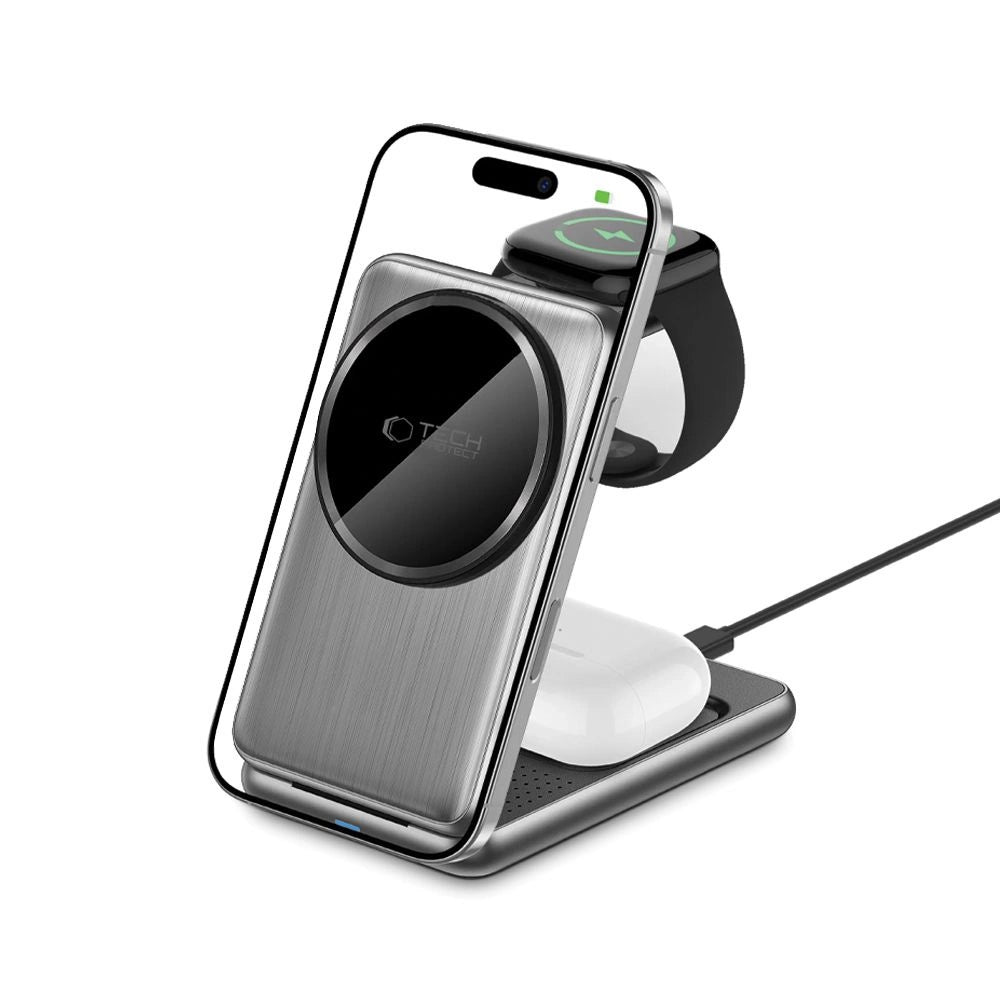 QI15W-A42 3in1 induktives Ladegerät mit MagSafe für Apple-Geräte – Grau