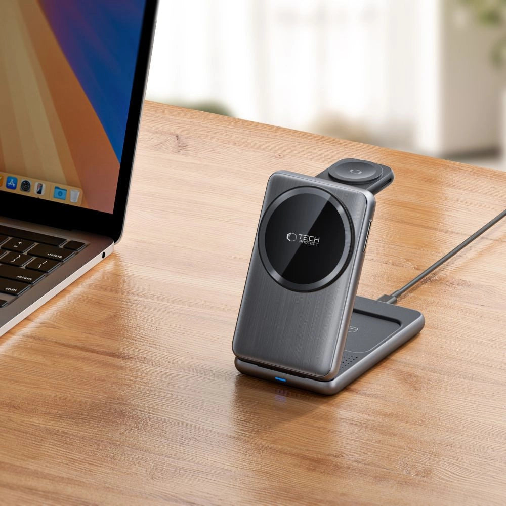 QI15W-A42 3in1 induktives Ladegerät mit MagSafe für Apple-Geräte – Grau