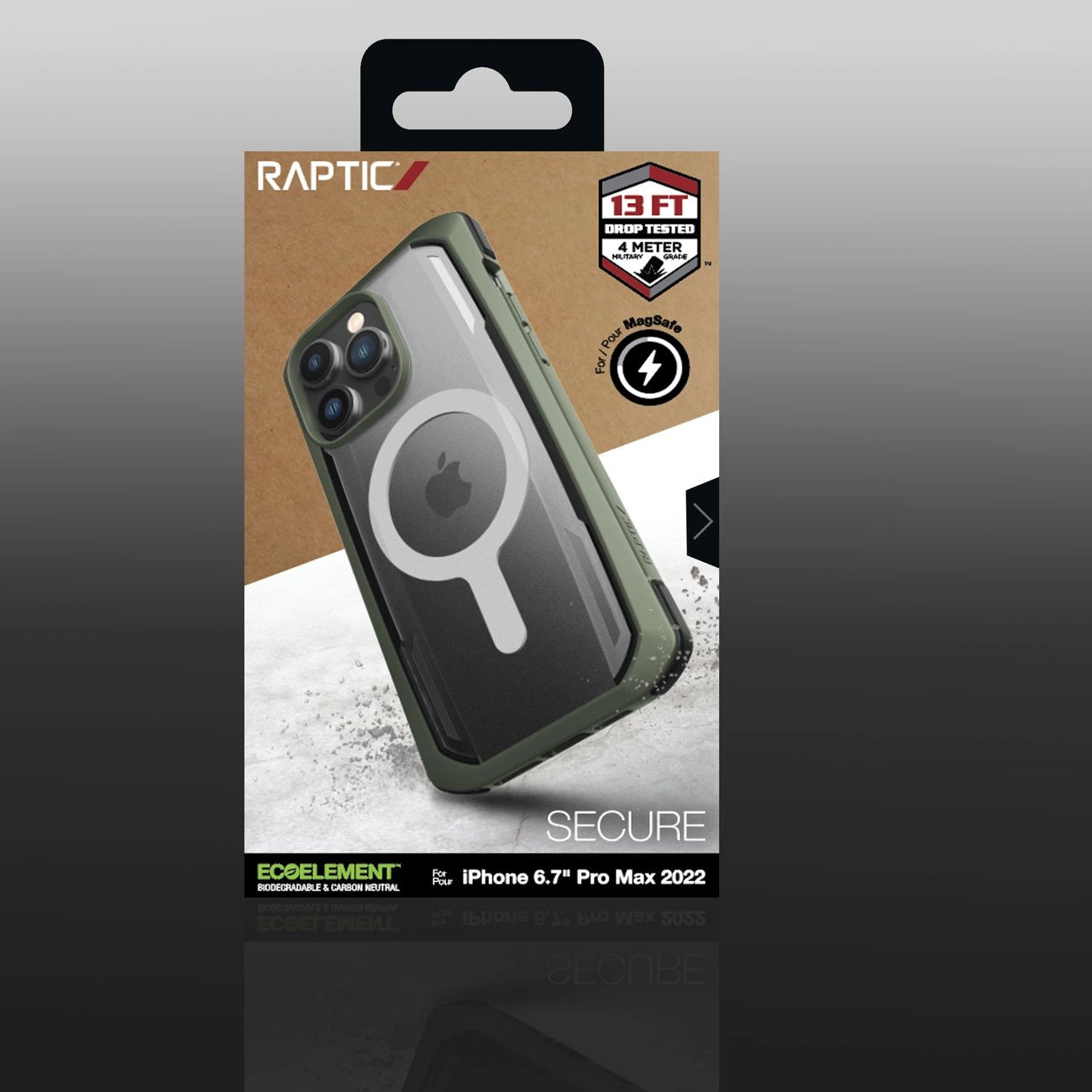 Raptic X-Doria Secure Case für iPhone 14 Pro Max mit gepanzerter MagSafe-Hülle grün