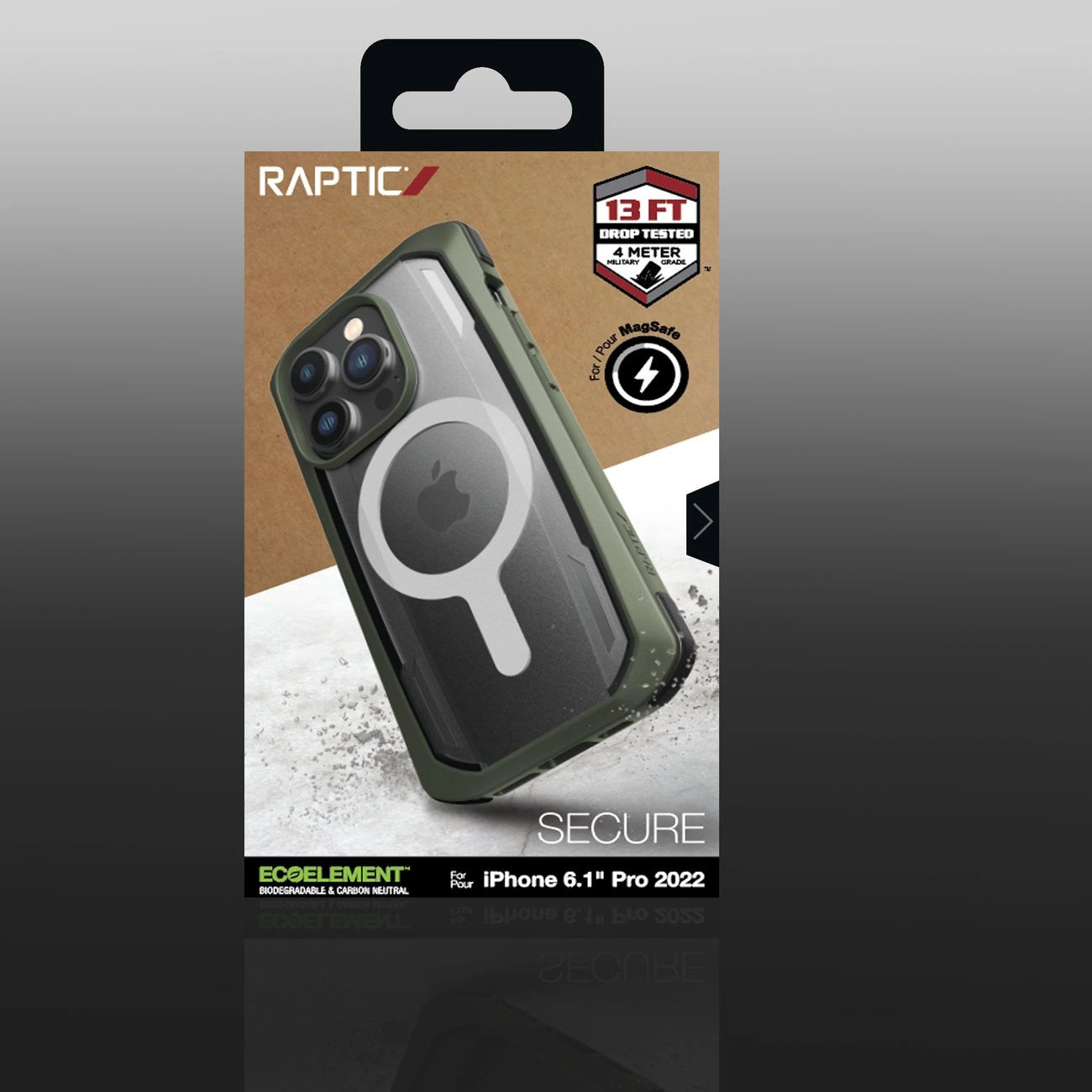 Raptic X-Doria Secure Case iPhone 14 Pro mit gepanzerter MagSafe-Hülle grün