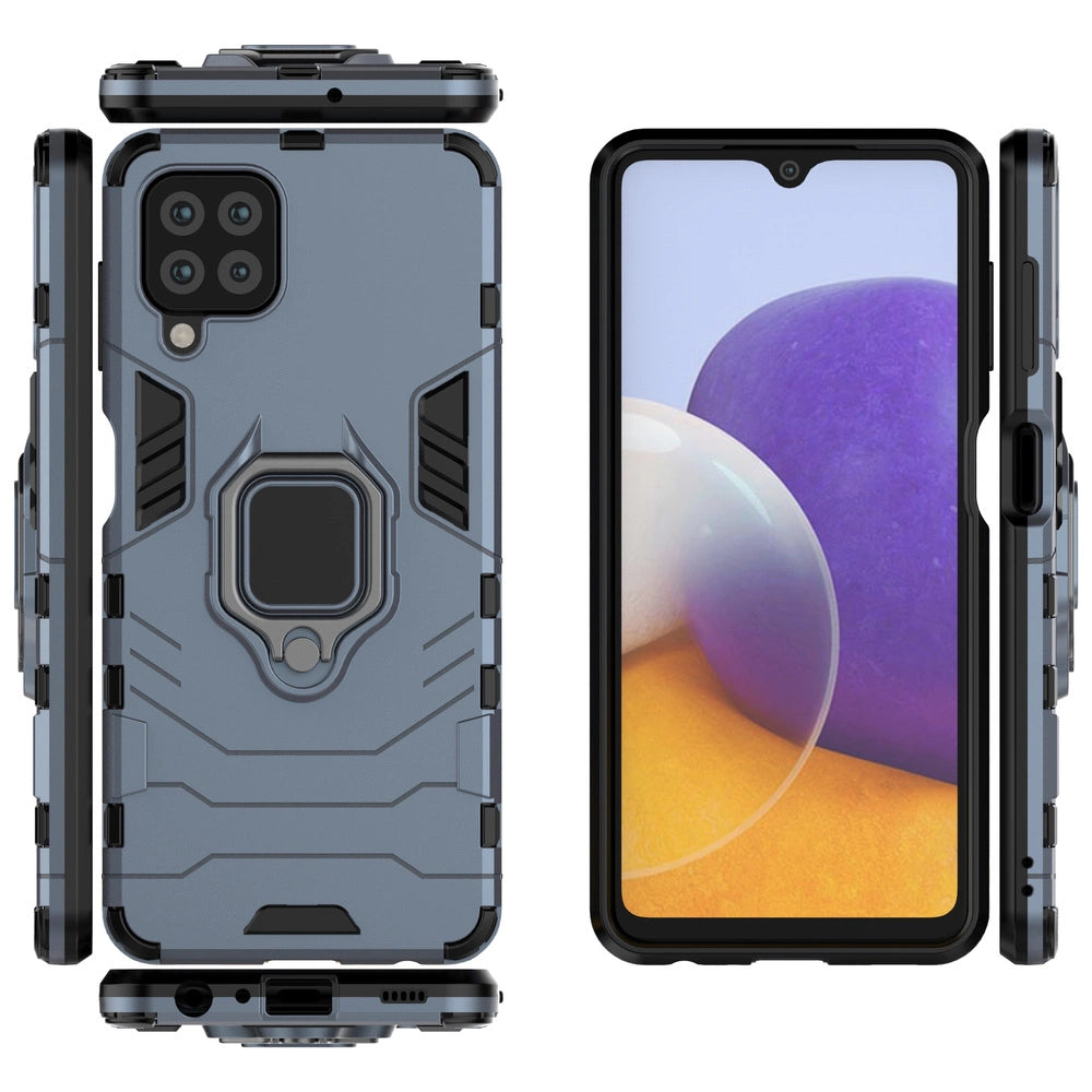 Ring Armor robuste Kickstand TPU/PC Panzer Handyhülle Hard Case für Samsung Galaxy A22 4G blau