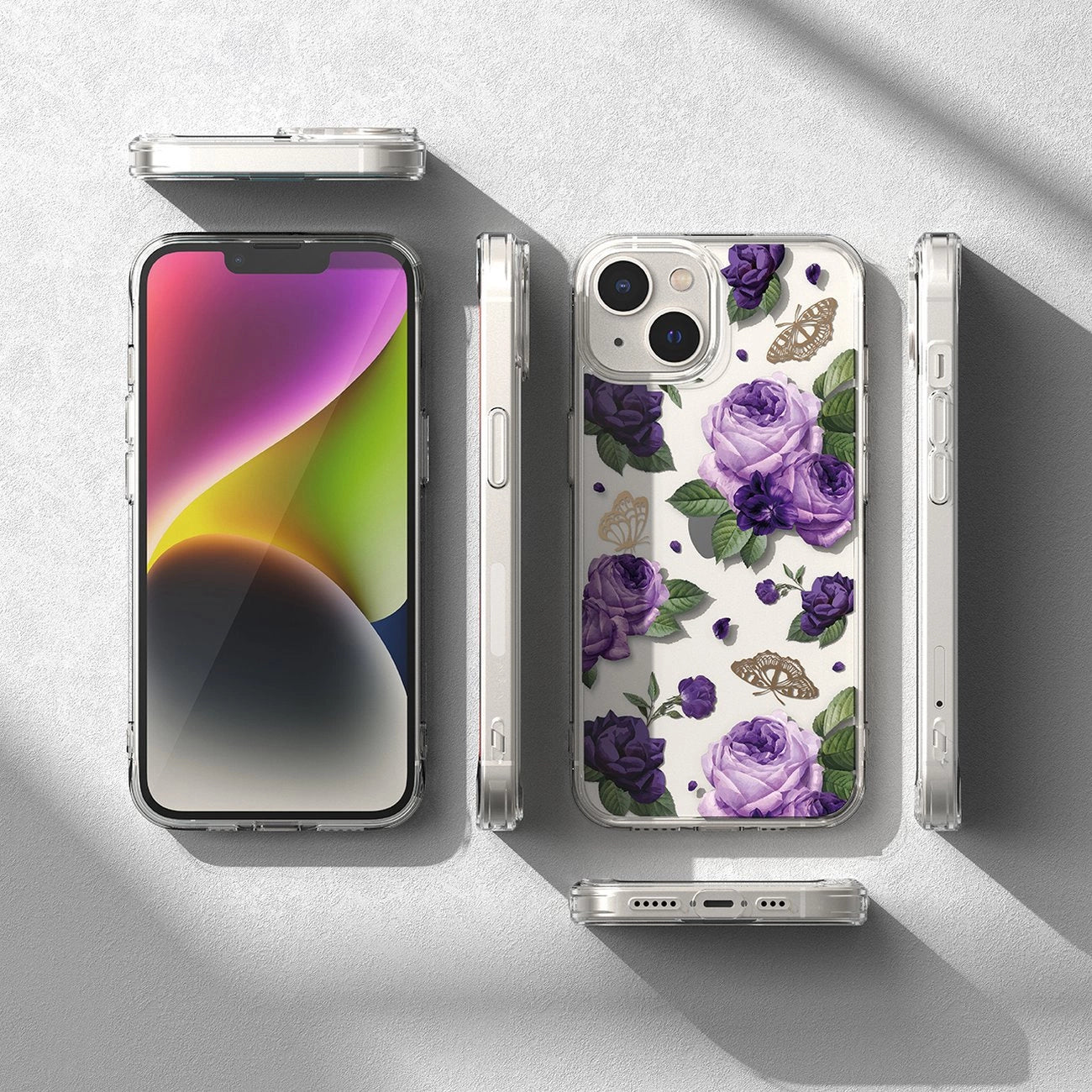Ringke Fusion Design Armoured Case Cover mit Gelrahmen für iPhone 14 Plus transparent (Purple Rose) (FD637E29)