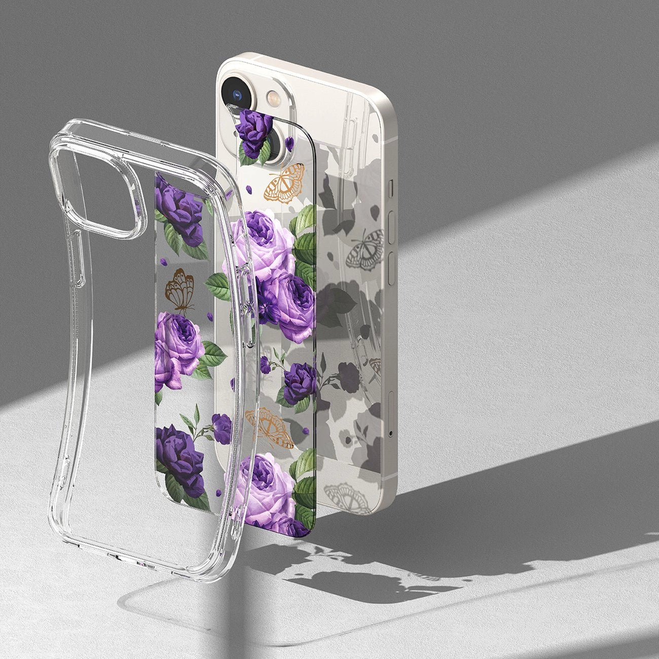 Ringke Fusion Design Armoured Case Cover mit Gelrahmen für iPhone 14 Plus transparent (Purple Rose) (FD637E29)