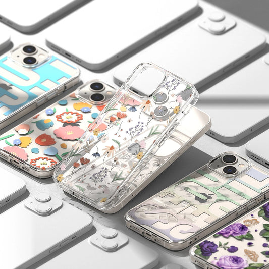 Ringke Fusion Design Armoured Sleeve Cover mit Gelrahmen für iPhone 14 Plus transparent (Floral) (FD637E31)