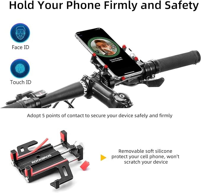 Rockbros 699-BK Fahrrad-Telefonhalterung aus Aluminiumlegierung, Schwarz