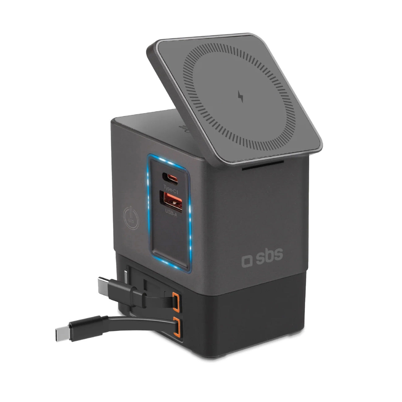 SBS Power Dock 6-in-1 mit MagSafe, Ständer und USB-C-Kabeln 65 W – Schwarz