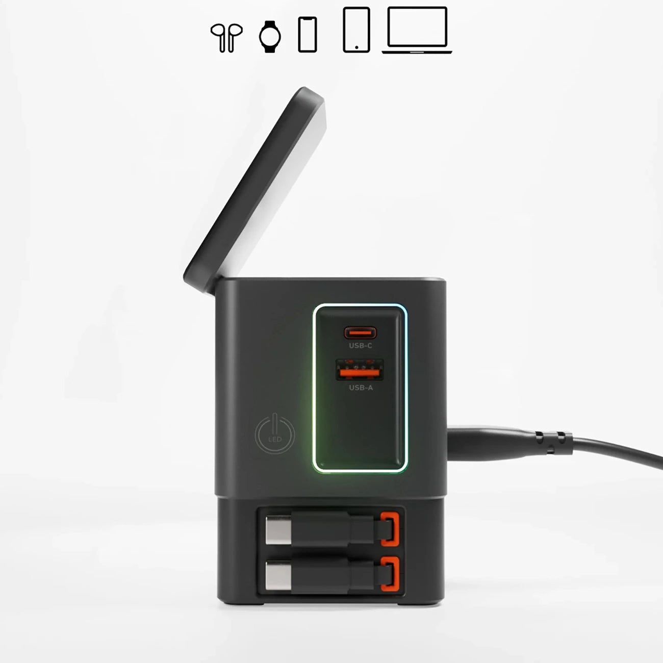 SBS Power Dock 6-in-1 mit MagSafe, Ständer und USB-C-Kabeln 65 W – Schwarz