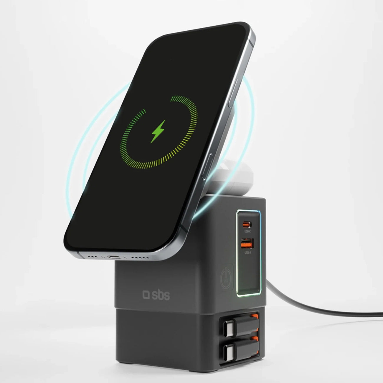 SBS Power Dock 6-in-1 mit MagSafe, Ständer und USB-C-Kabeln 65 W – Schwarz
