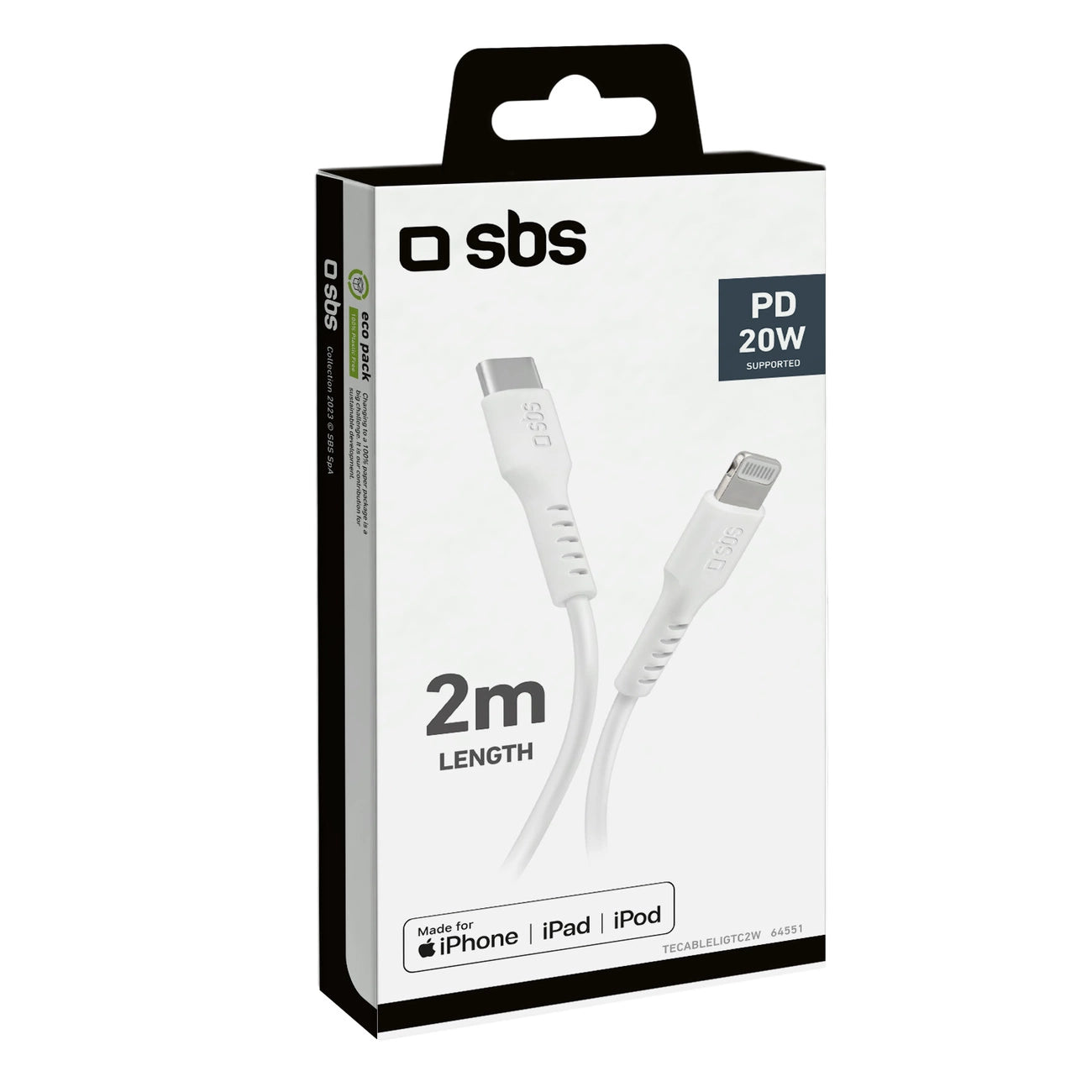 SBS TECABLELIGTC2W USB-C – Lightning Kabel 2 m – Weiß
