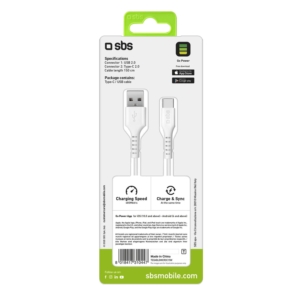 SBS TECABLEMICROC15W USB-A – USB-C-Kabel 1,5 m – Weiß