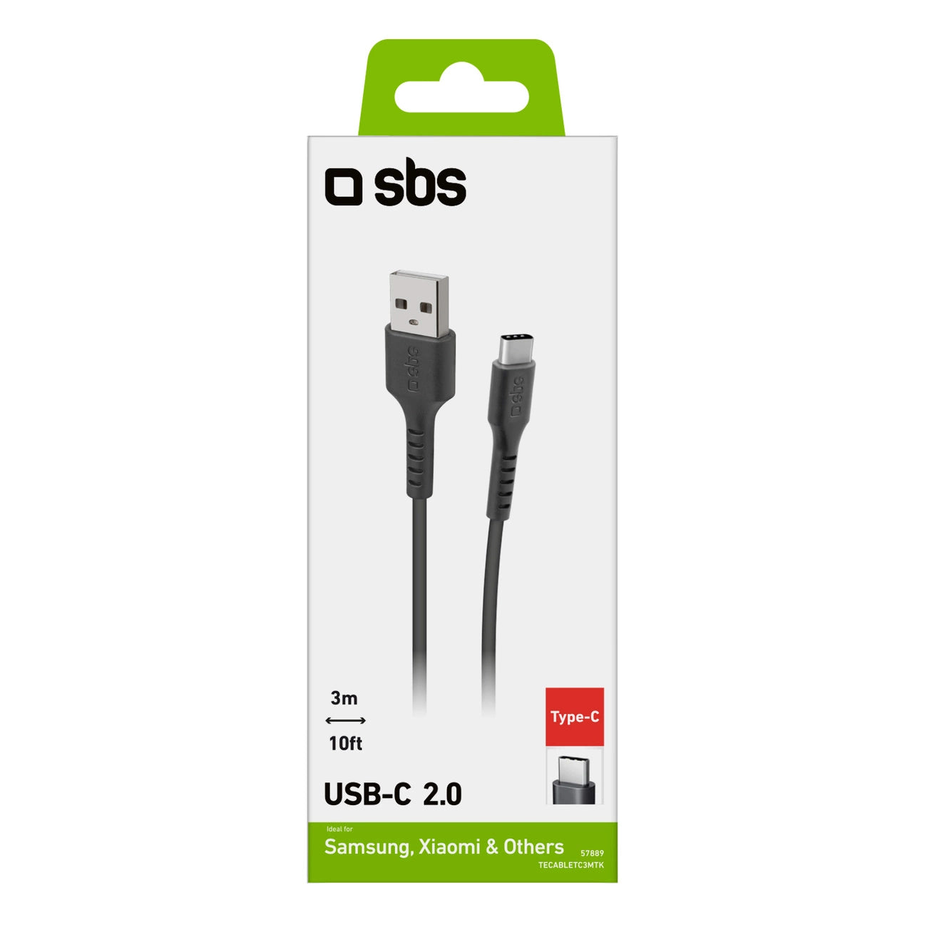 SBS TECABLETC3MTK USB-A – USB-C-Kabel 3 m – Schwarz