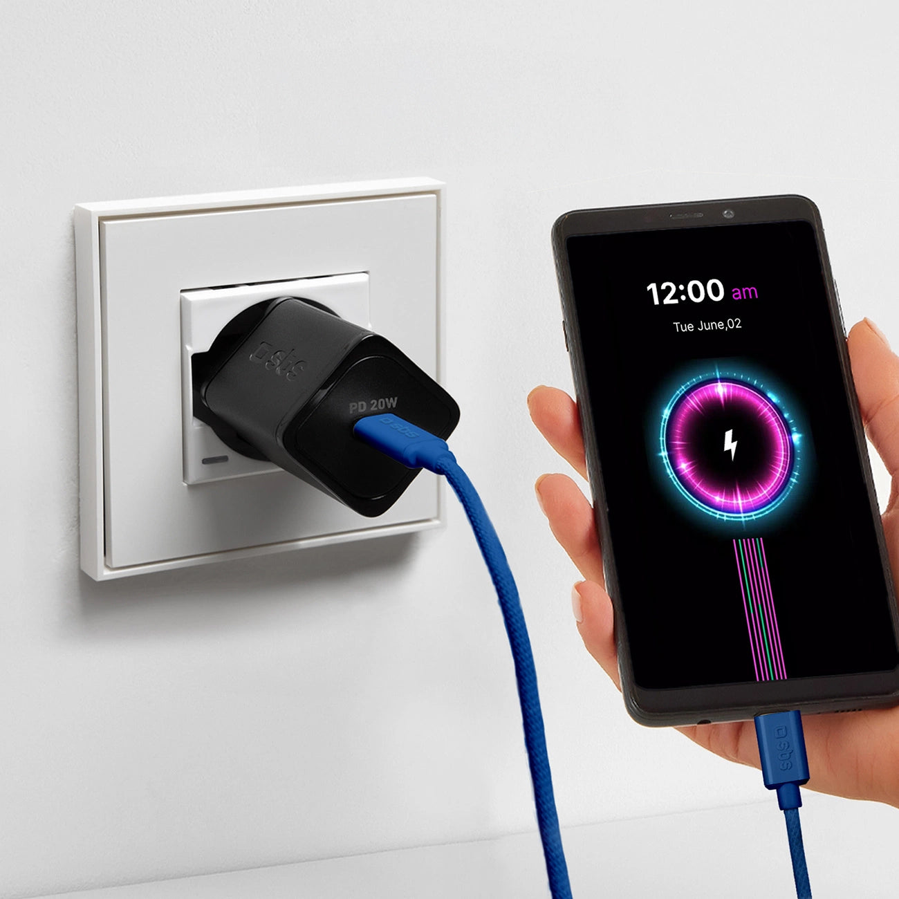 SBS TECABLETISSUETCB USB-C – USB-C-Kabel 1,5 m 60 W geflochten – blau