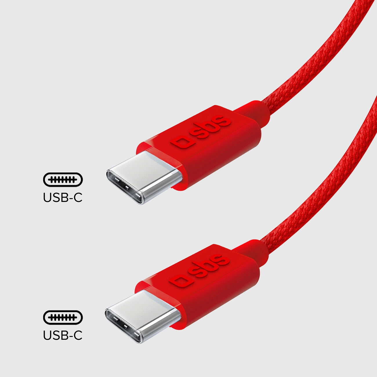 SBS TECABLETISSUETCCR USB-C – USB-C-Kabel 1,5 m 60 W geflochten – rot