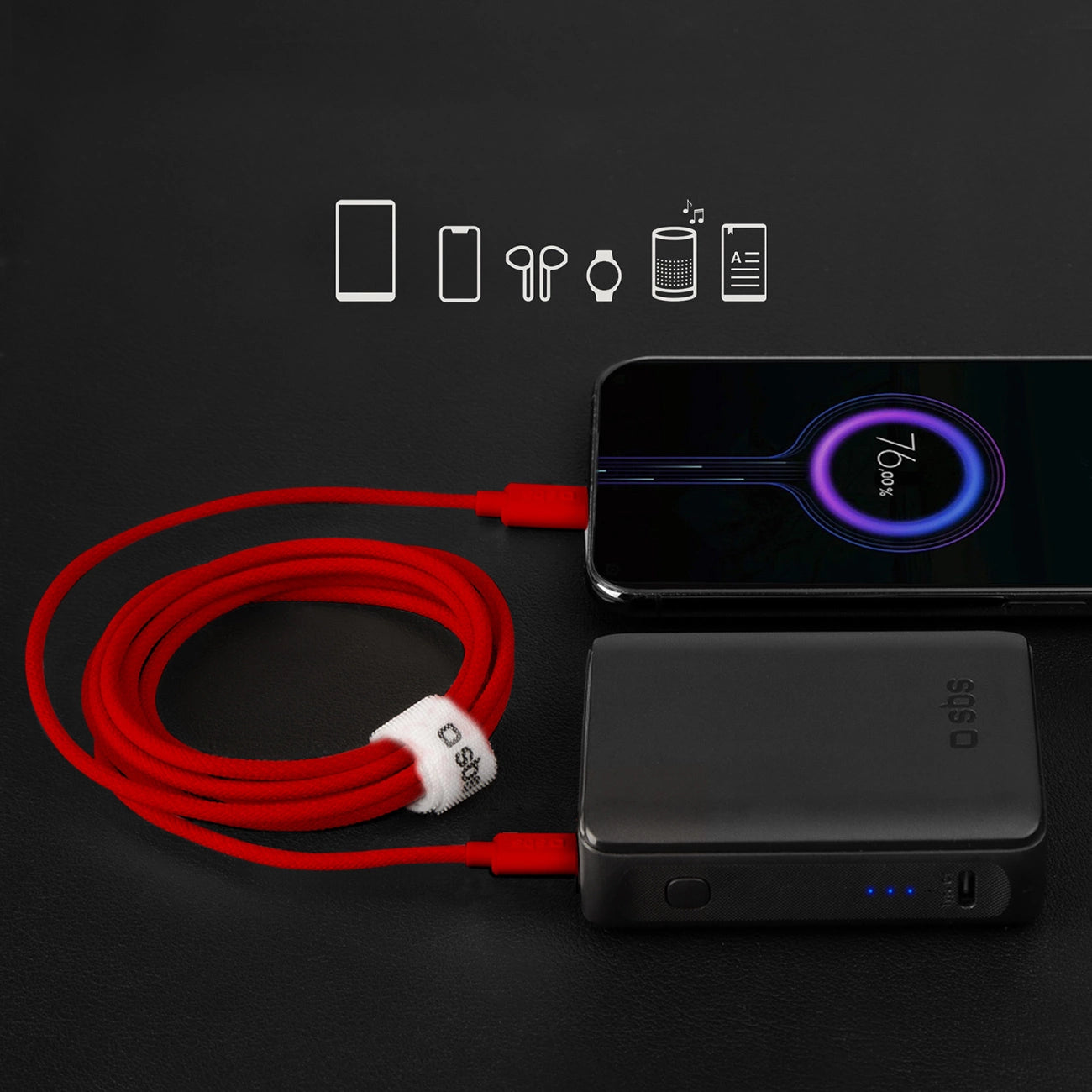 SBS TECABLETISSUETCCR USB-C – USB-C-Kabel 1,5 m 60 W geflochten – rot