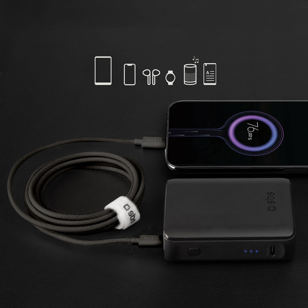 SBS TECABLETISSUETCK USB-C – USB-C-Kabel 1,5 m 60 W geflochten – Schwarz