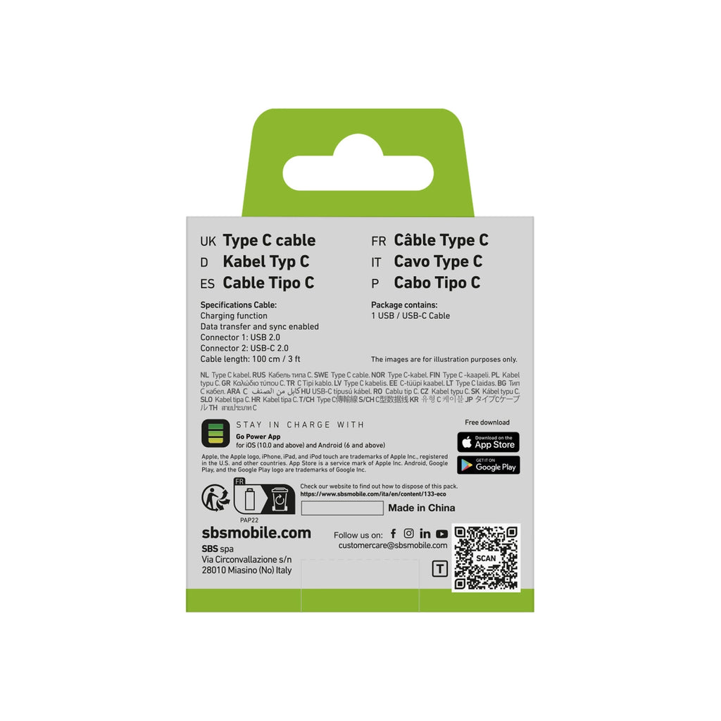 SBS TECABLETYC1KPOS USB-A – USB-C-Kabel 1 m – Schwarz