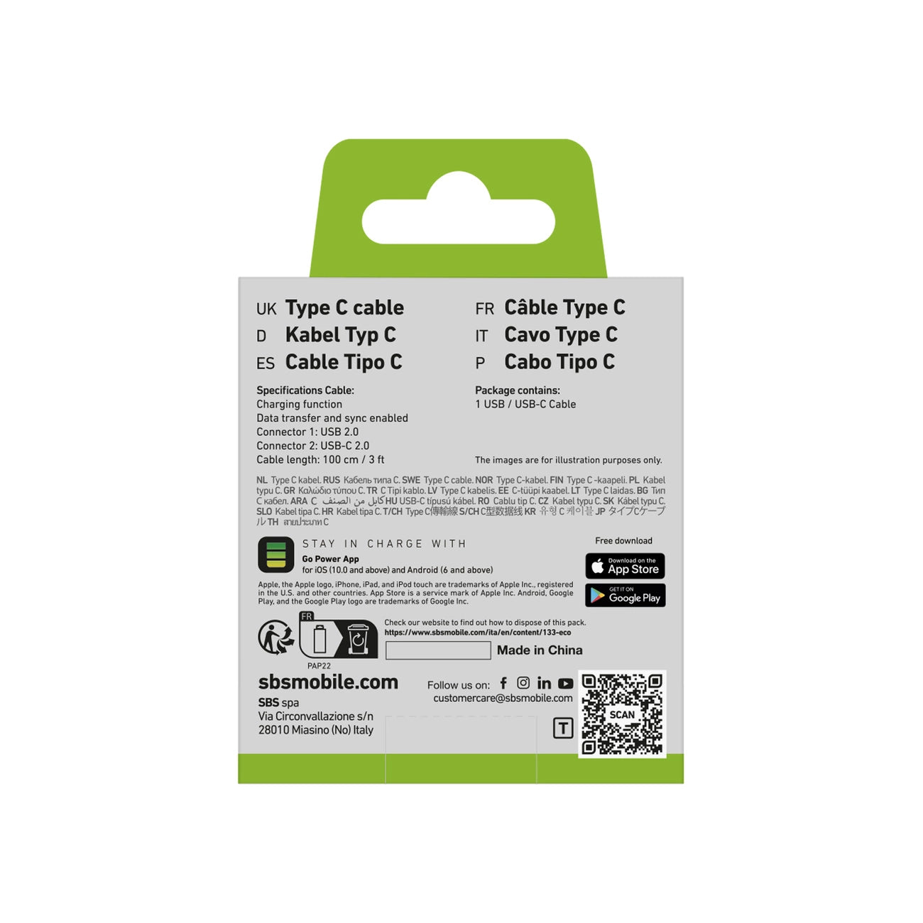 SBS TECABLETYC1KPOS USB-A – USB-C-Kabel 1 m – Schwarz