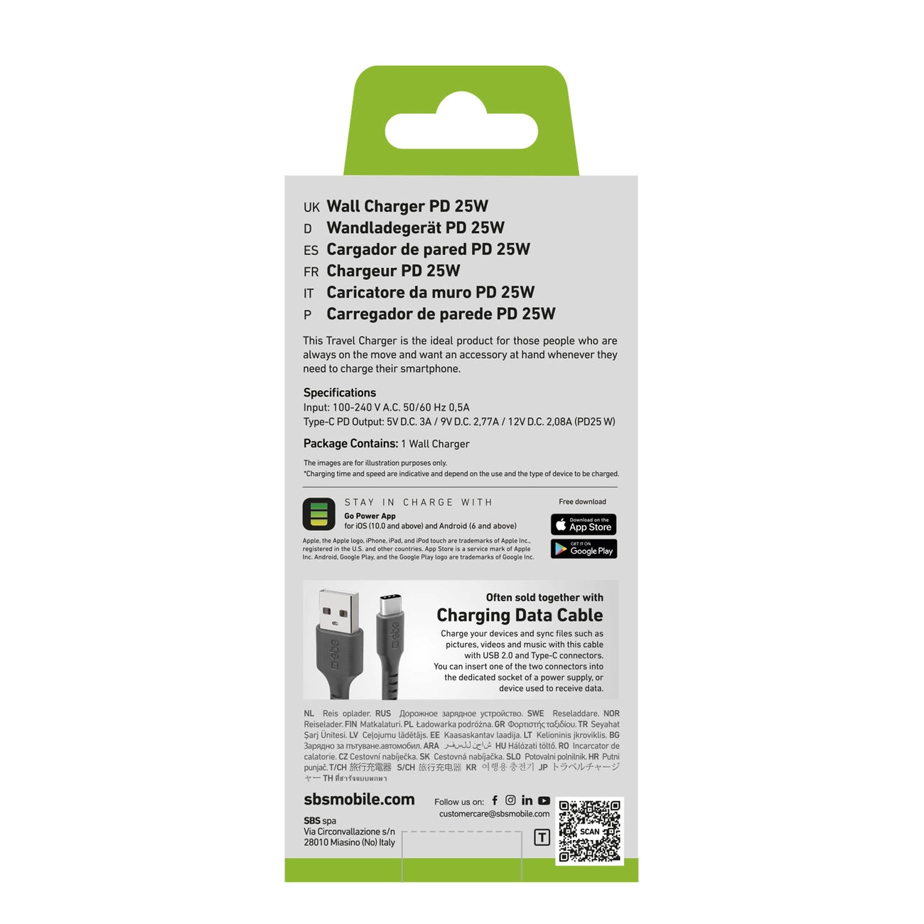 SBS TETR1CPD25 25-W-USB-C-Wandladegerät mit Power Delivery – Schwarz