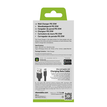 SBS TETR1CPD25 25-W-USB-C-Wandladegerät mit Power Delivery – Schwarz