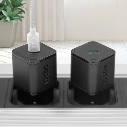 SBS TETRGAN1C20K 20W GaN USB-C Wandladegerät mit Power Delivery – Schwarz