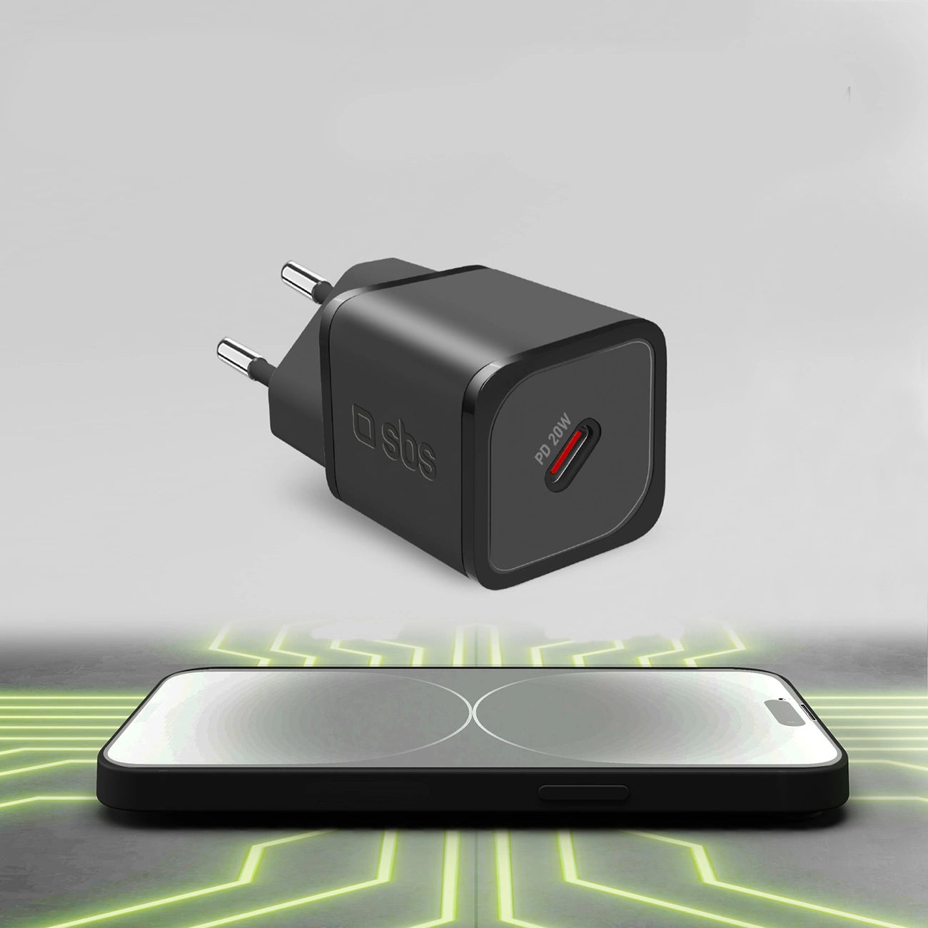 SBS TETRGAN1C20K 20W GaN USB-C Wandladegerät mit Power Delivery – Schwarz