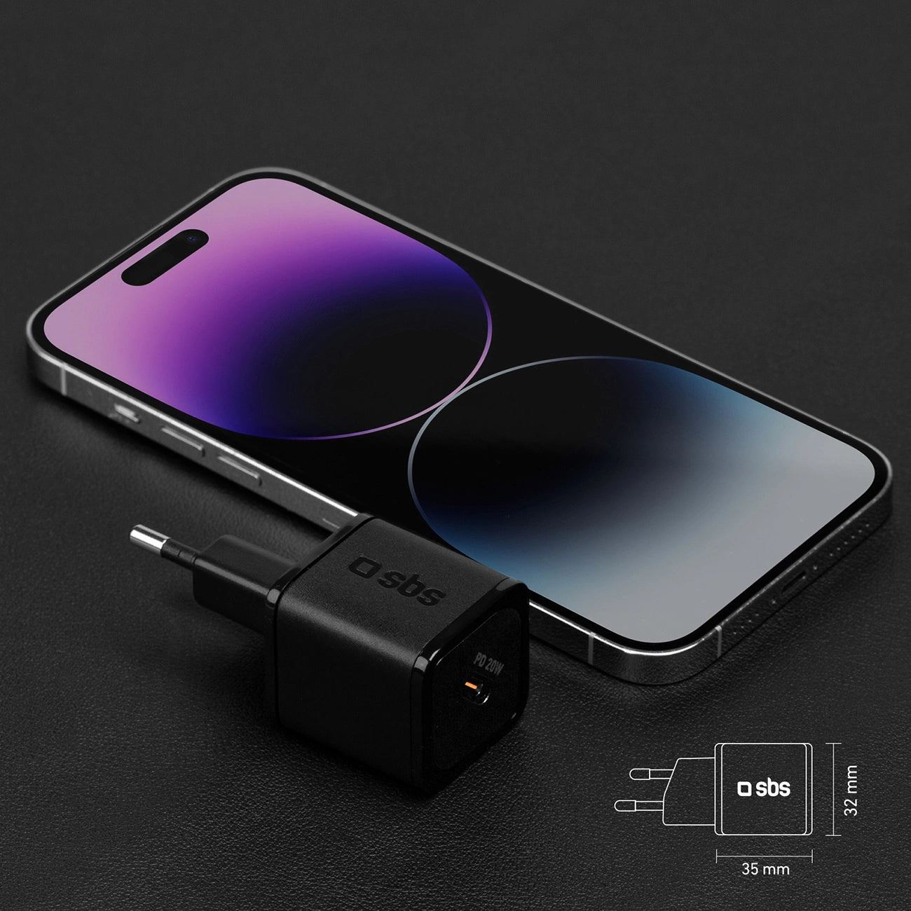 SBS TETRGAN1C20K 20W GaN USB-C Wandladegerät mit Power Delivery – Schwarz