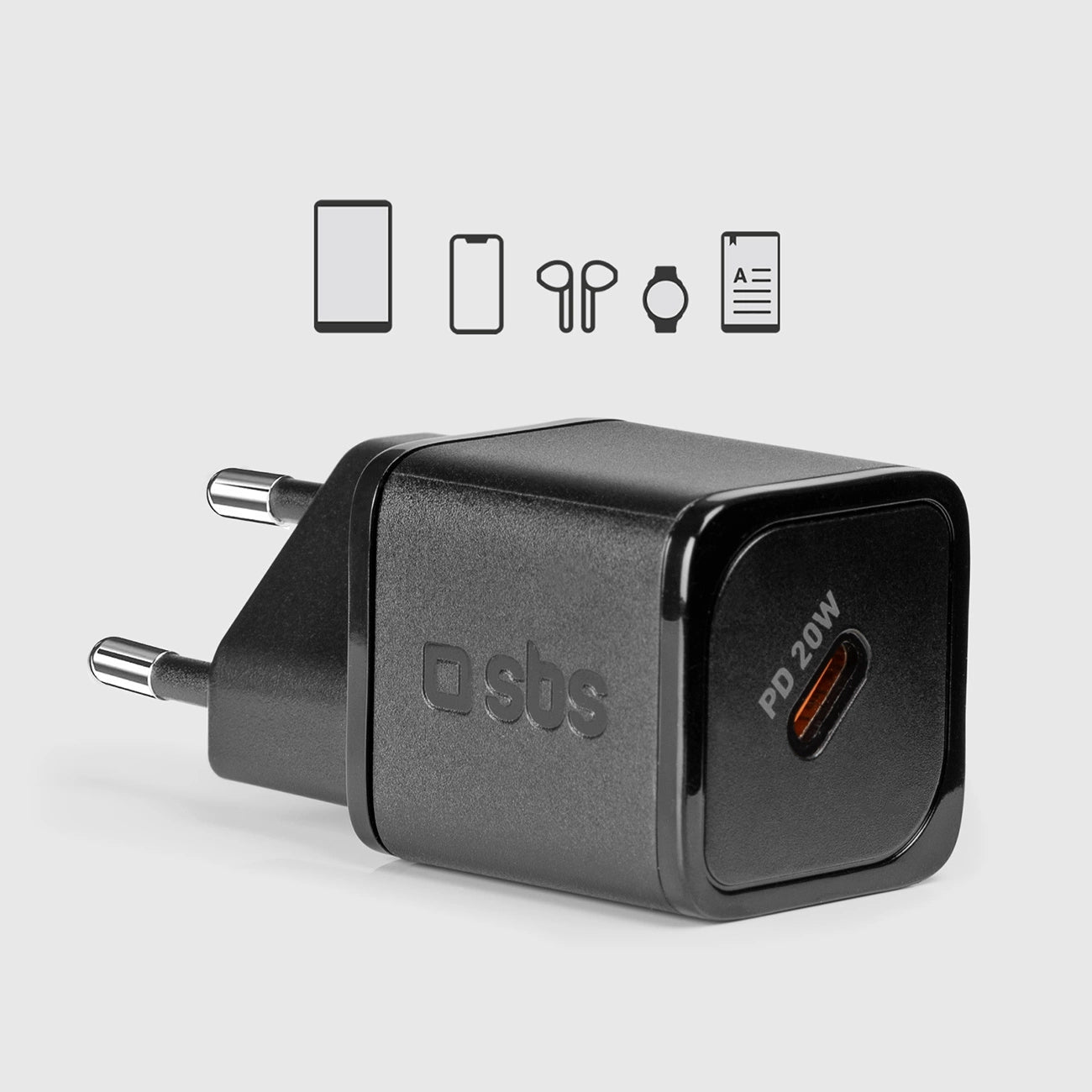 SBS TETRGAN1C20K 20W GaN USB-C Wandladegerät mit Power Delivery – Schwarz