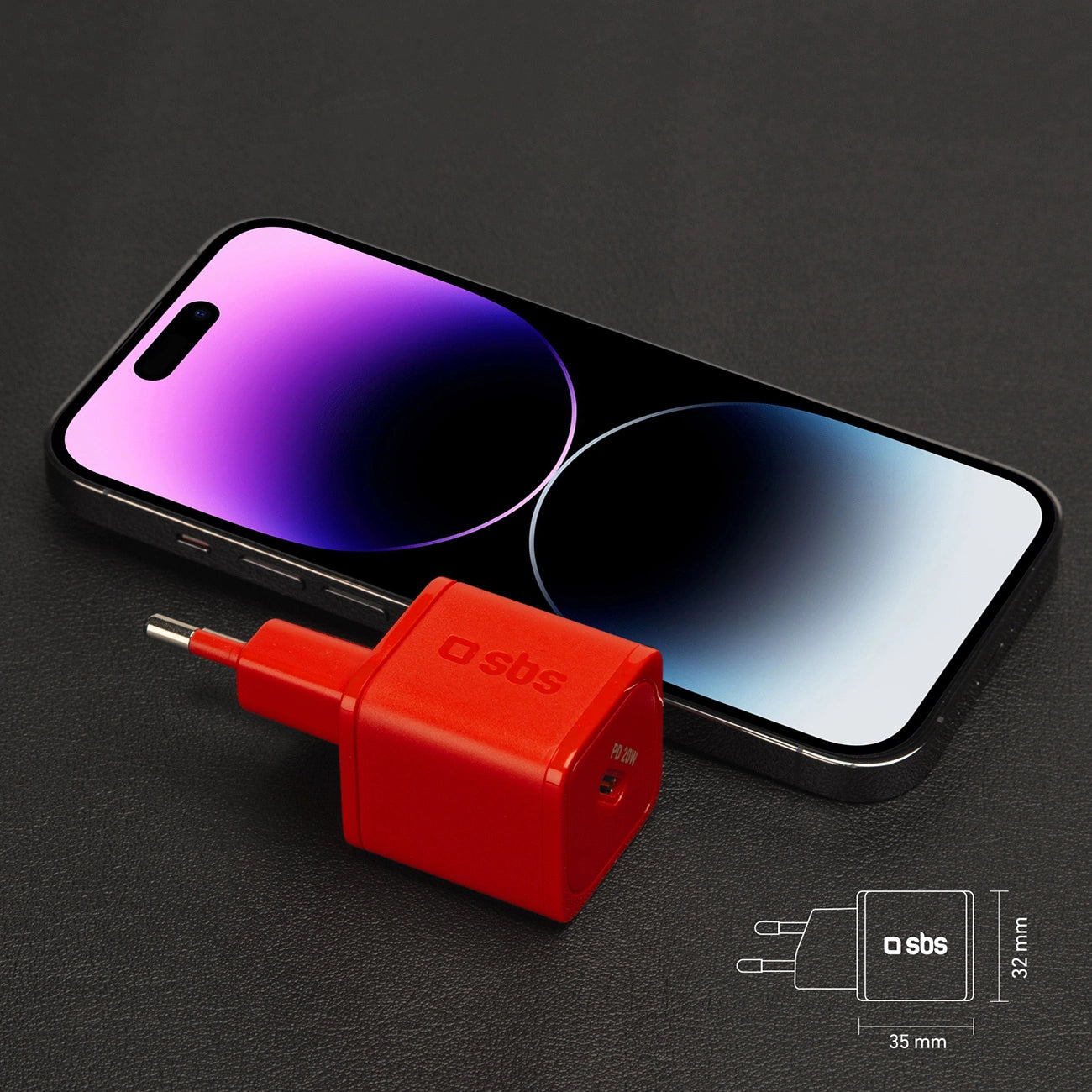 SBS TETRGAN1C20R 20W GaN-Netzwerkladegerät mit Power Delivery – rot