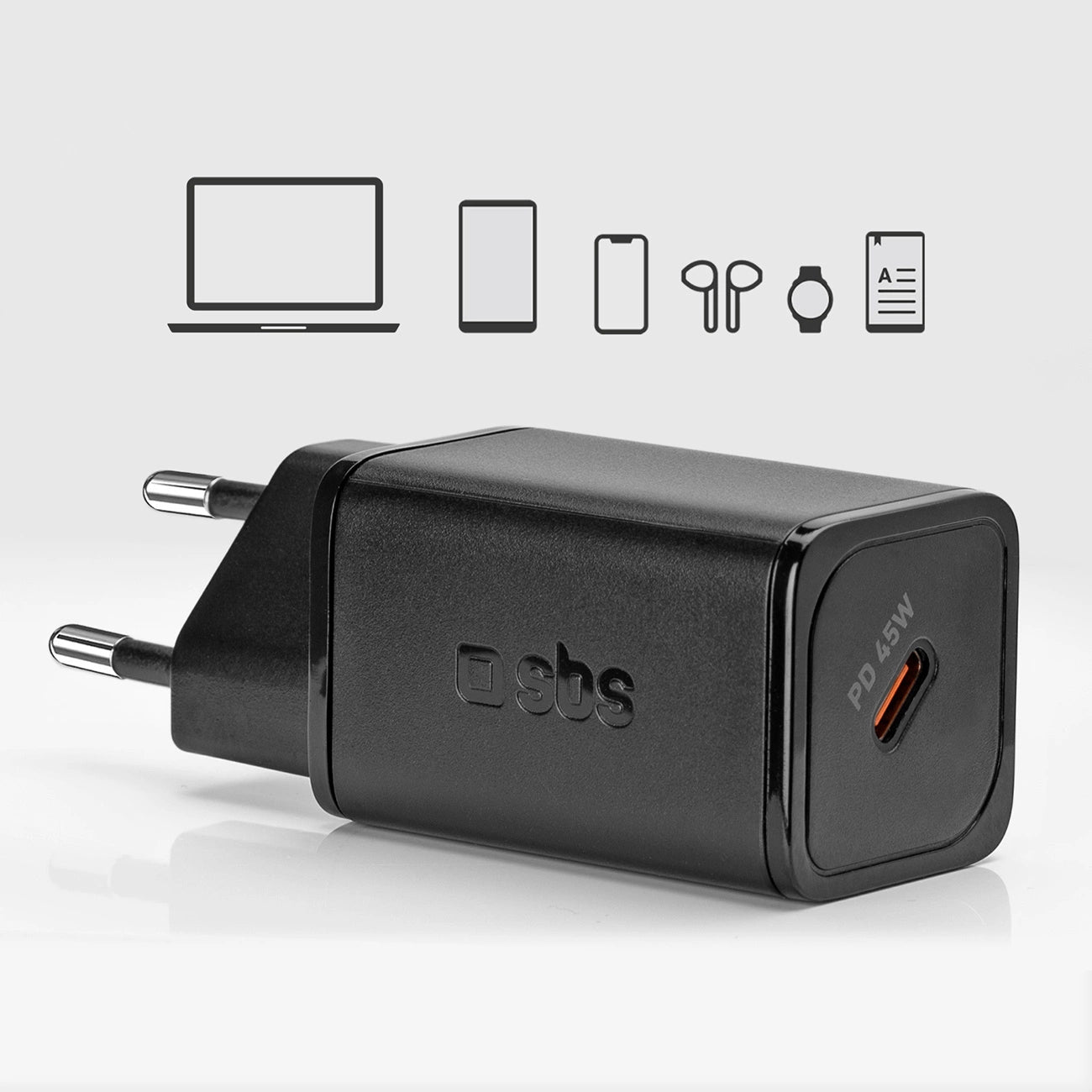 SBS TETRGAN1C45W 45-W-GaN-USB-C-Wandladegerät mit Power Delivery – Schwarz